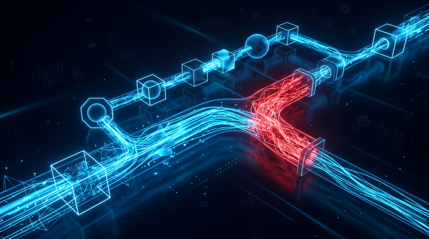 Timeline della pipeline CI/CD che mostra i colli di bottiglia che causano un deployment lento e le soluzioni applicate